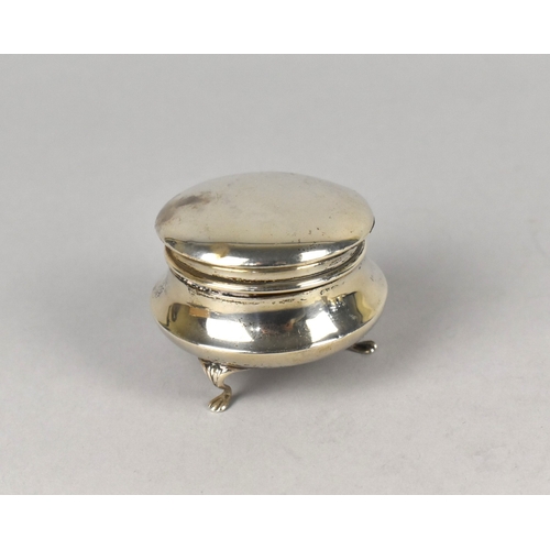 374 - A Small Silver Ring/Trinket Box with Hinged Lid Opening to Reveal Lined Interior, Raised on Three Sh... 