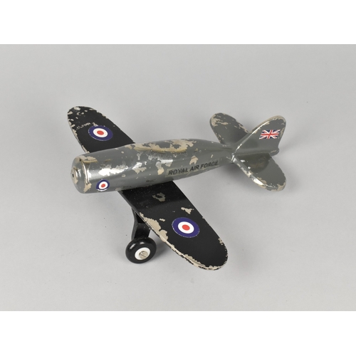 45 - A Grey Painted Metal Aeroplane with RAF Decals, Missing Propellor, 24cms Long