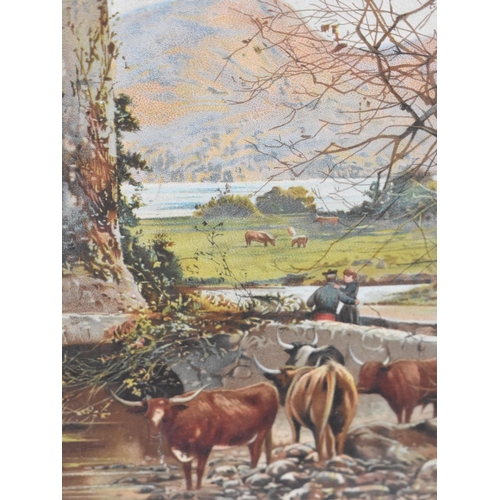 233 - A Framed Print, Castle Walls with Cattle Drinking at Stream, Subject 38x30cm