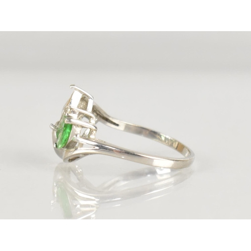 457 - An 18ct White Gold, Diamond and Green Stone Ring, Marquise Cut Stones, One Missing, with Two Small D... 