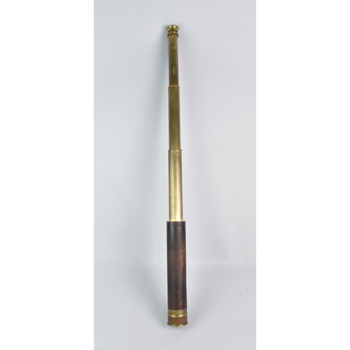 13 - A Late Victorian/Edwardian Brass and Leather Two Draw Telescope with Anchor Trademark and 'Try Me'