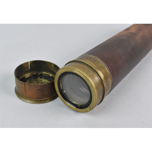 13 - A Late Victorian/Edwardian Brass and Leather Two Draw Telescope with Anchor Trademark and 'Try Me'