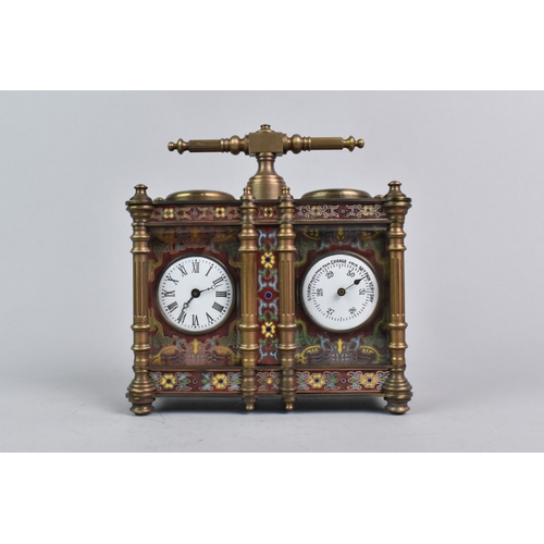 15 - A Reproduction Bronze and Cloisonne Enamelled French Style Clock and Barometer, Working Order and wi... 