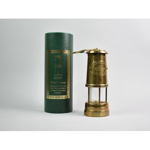 16 - A Cased Welsh Miners Safety Lamp in Cardboard Tube, 28cm High