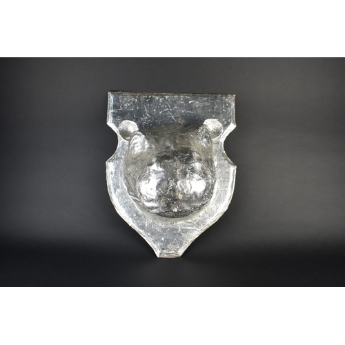 224 - A Novelty Silver Painted Papier Mache Hippo Head on Shield Plinth, 55cm high