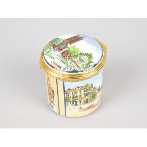 24 - A Halcyon Days Circular Box with Hinged Lid Decorated with Scenes of Wolverhampton and Made for Rude... 