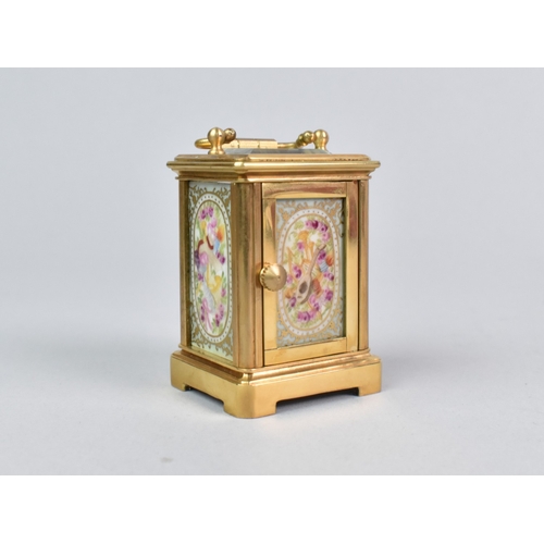 35 - A Miniature Gilt Bronze Cased Sevres Style Carriage Clock with Decorated Panels (No Key but Working ... 