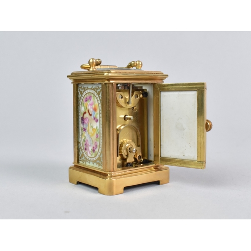 35 - A Miniature Gilt Bronze Cased Sevres Style Carriage Clock with Decorated Panels (No Key but Working ... 