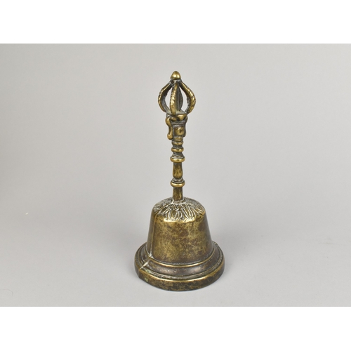 37 - A Vintage Bronze Tibetan Hand Bell, 19cm High