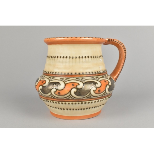 391 - An Art Deco Crown Ducal Tube Lined Vase by Charlotte Rhead with Side Handle, Orange and Brown Colour... 