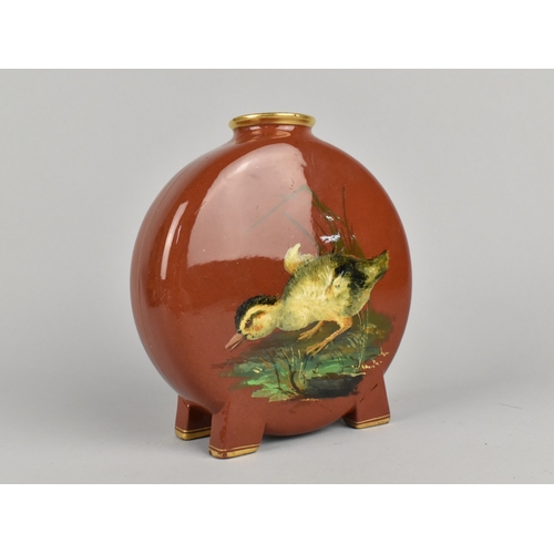 398 - A Late 19th Century Minton Moon Flask with Painted Decoration with Duckling to One Side and Flowers ... 