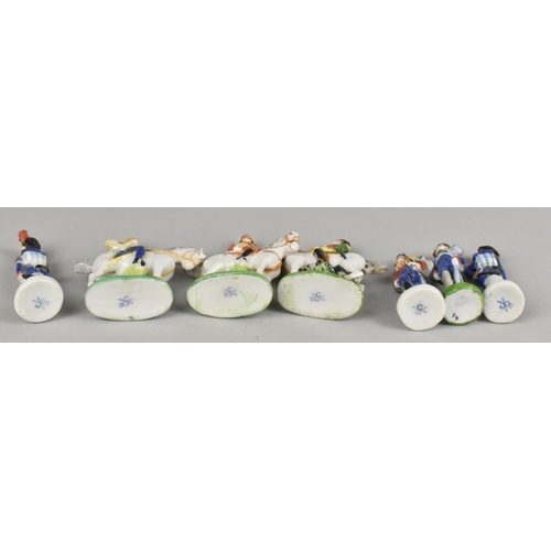 402 - A Set of Seven Miniature Scheibe Alsbach Porcelain Napoleonic Figures, 6.5cm high