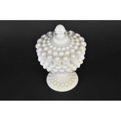 407 - A Fenton Type Milk Glass Pedestal Pot and Cover