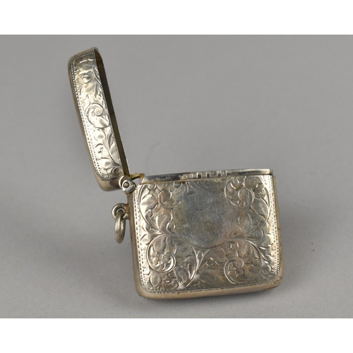 412 - A Silver Vesta Case with Engraved Decoration, Birmingham Hallmark and Makers Mark I.C.F, 34g