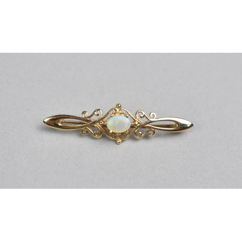 432 - An Opal and 9ct Gold Bar Brooch, Central Oval Cabochon Measuring 5.1mm by 6.8mm, 44mm Wide, 2.8gms