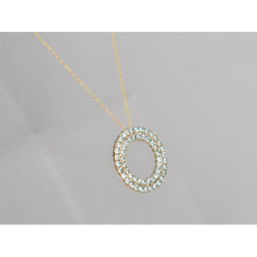 435 - A 9ct Gold and Blue Apatite Stone Necklace, Two Rows of Round Cut Stones in Circular Formation, 25mm... 