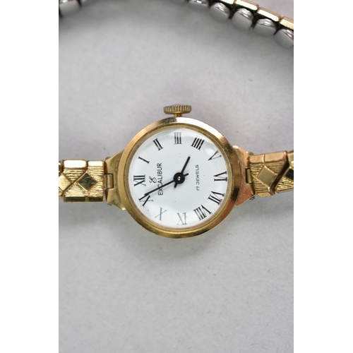 439 - A 9ct Gold Cased Excalibur Wrist Watch, White Dial with Roman Numerals, Case Measuring 19.4mm Diamet... 