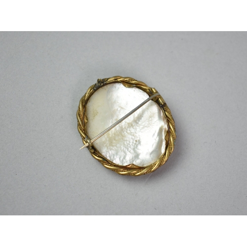 445 - A Mother of Pearl and Gilt Brass Cameo Brooch, Sir William Shakespeare, 5cm