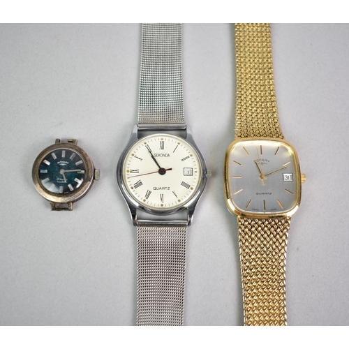 451 - A Rotary Gold Plated Quartz Wrist Watch, A Sekonda Quartz Example and a Silver Cased Rotary 17 Jewel... 