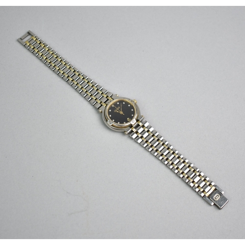 452 - A Ladies Gucci Wrist Watch, Stainless Steel, Black Face with White Stones Hour Indicators and Date A... 