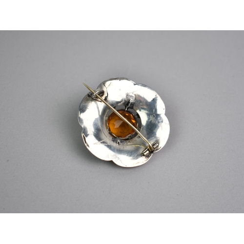 456 - A Victorian Scottish Unmarked White Metal Brooch, Central Cairngorm Stone Measuring 16.6mm Wide and ... 