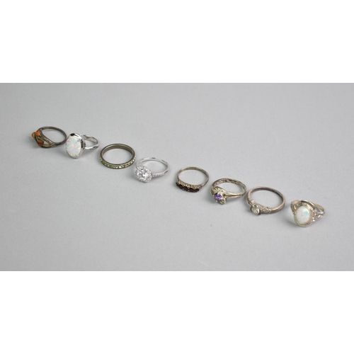 458 - A Collection of Jewelled Silver Rings to Include Simulated Opals, Amber Etc