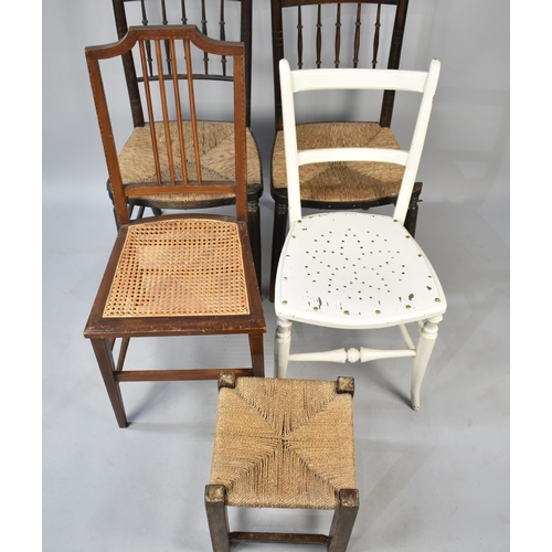 516 - A Collection of Various Early 20th Century Chairs to Include Pair of Rush Seated Spindle Backs, a St... 