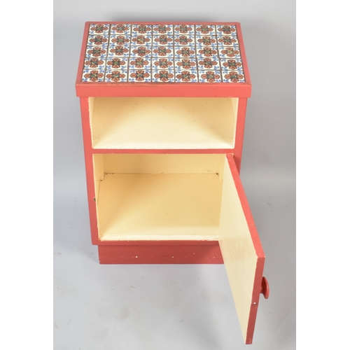 522 - A Small Painted and Tile Topped Bedside Cabinet, 39x29x61cm high