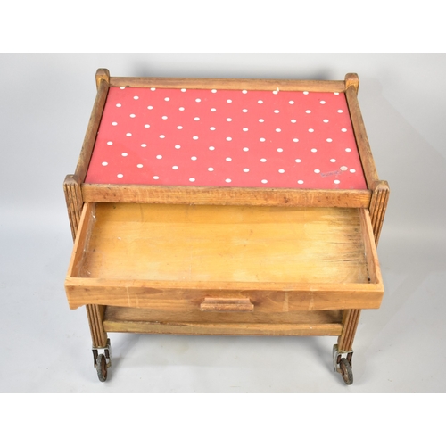 523 - A Mid Century Oak Trolley with Single Drawer, On Casters, 66x45x65cm high