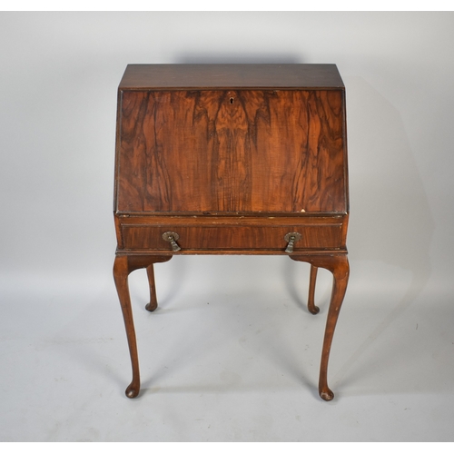 524 - A Reproduction Mahogany Bureau with Pull Down Front to Fitted Interior Having Single Long Drawer Und... 