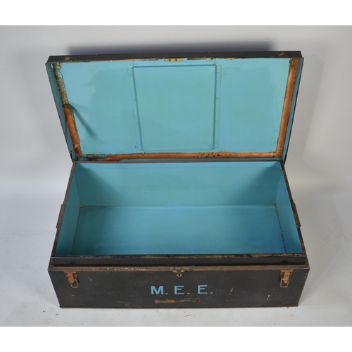 553 - A Vintage Metal Travelling Trunk, Monogrammed M.E.E.