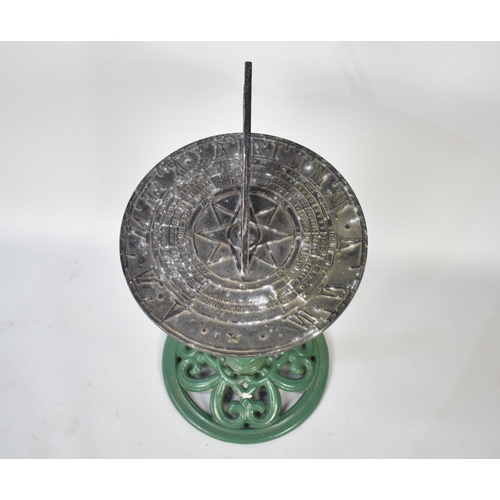 561 - A Green Painted Cast Metal Sundial, 81cm high