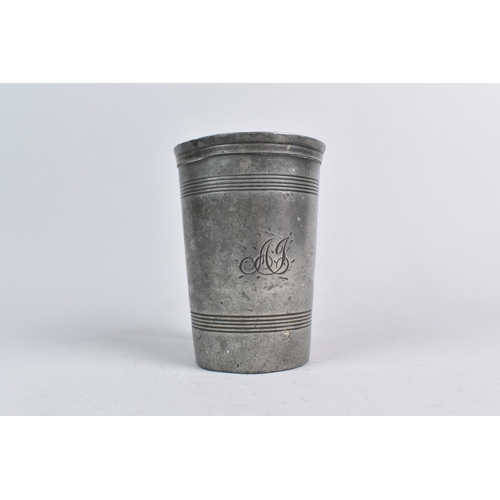 71 - A Victorian Pewter Half Pint Tankard Measure Monogrammed  A.J with Inner Stamp for Watts 256 Euston ... 