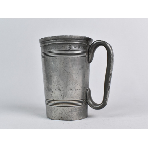 71 - A Victorian Pewter Half Pint Tankard Measure Monogrammed  A.J with Inner Stamp for Watts 256 Euston ... 