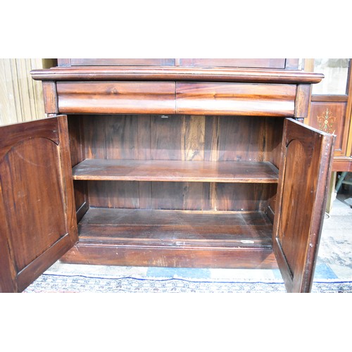 574 - A Victorian Mahogany Library Bookcase with Two Drawers Over Cupboard Base, Glazed Shelved Top Sectio... 