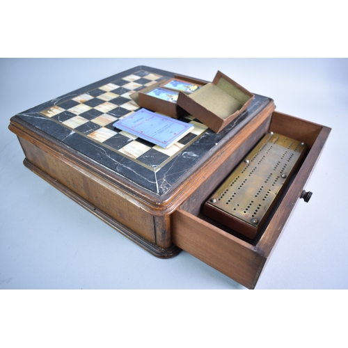 1 - A Late Victorian/ Edwardian Marble Topped Games Compendium Box having One Long Drawer to One End and... 