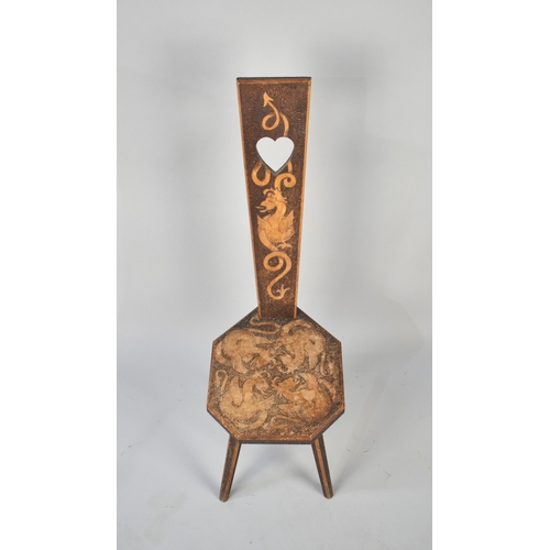 102 - A Welsh Spinning Chair with Poker Work Dragon Decoration