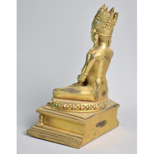 168 - A Gilt Bronze and Jewelled Seated Thai Buddha on Throne, 23cms High