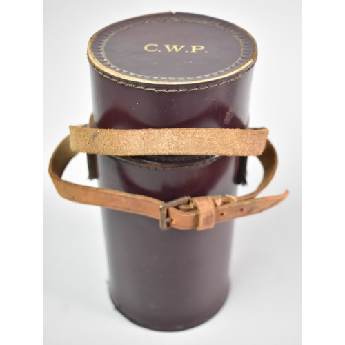 17 - A Mid 20th Century Leather Cased Three Flask Travelling Set, Hinged Lid Monogrammed CWP, 20.5cms Hig... 