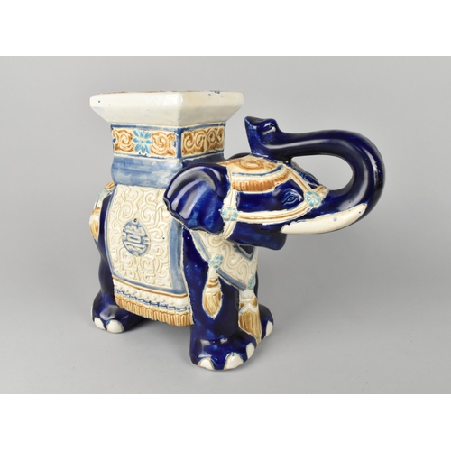 183 - A Modern Blue Glazed Indian Ceramic Stool in the Form of an Elephant, 33cms Long