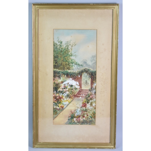 187 - A Framed Watercolour Depicting Cottage Garden Signed C Gibson, 19.5x43.5cms