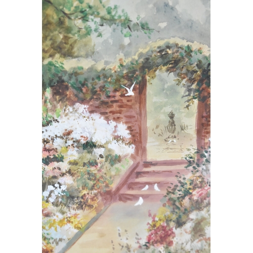 187 - A Framed Watercolour Depicting Cottage Garden Signed C Gibson, 19.5x43.5cms