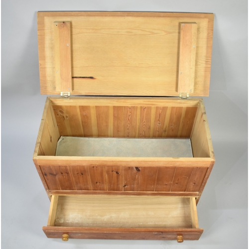 189 - A Modern Pine Lift Top Blanket Box with Base Drawer, 91cms Wide