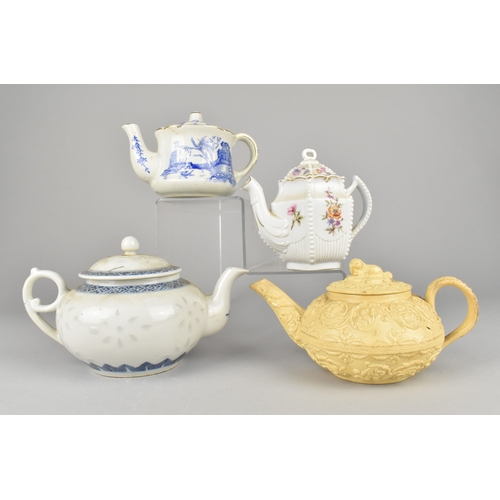 191 - A Collection of Four Small Teapots to include Wedgwood Moulded Example C.1820, Some Condition Issues