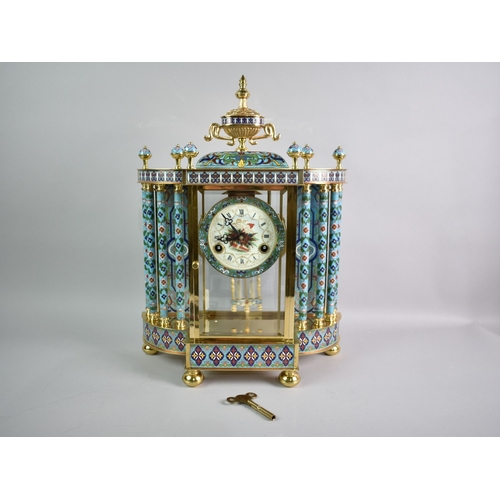 192 - A Large Cloisonne Enamelled and Gilt Brass Mantel Clock, 46cms High