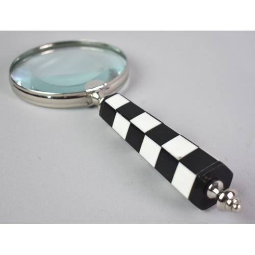 202 - A Modern Desktop Magnifying Glass with Chequered Hexagonal Handle, 26.5cms long