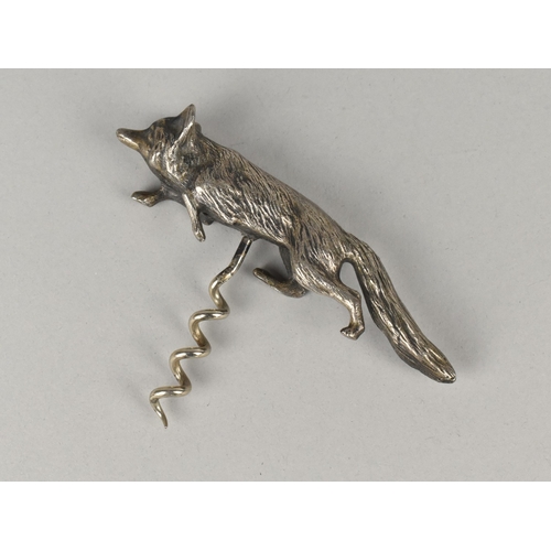 23 - A Silver Plated Novelty Corkscrew in the Form of a Fox, 11cms Long