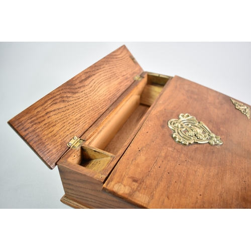 3 - An Ormolu Mounted Oak Writing Slope with Hinged Sloping Lid and Rear Stationery Store, 30cms Wide