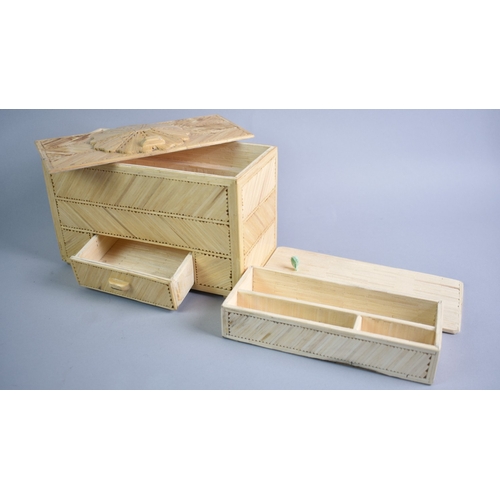 41 - A Novelty Jewellery Box Made From Matchsticks with Fitted Interior and Base Drawer , 20.5cms Wide