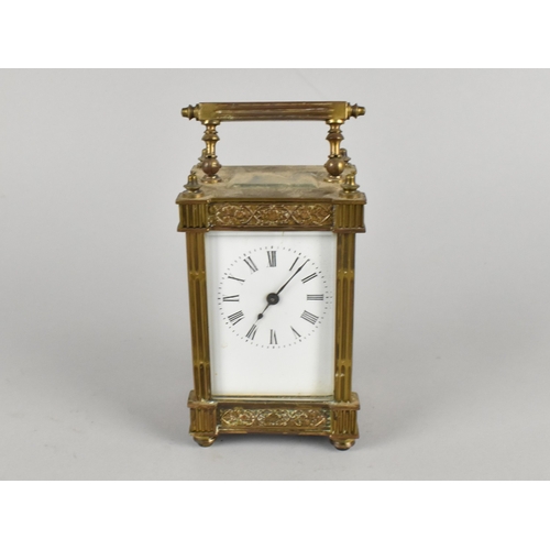 57 - An Aesthetic Movement Brass Cased French Carriage Clock, No Key but Working Order, 18cms High